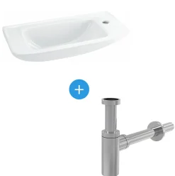 Lavabo|Ideal Standard Ensemble EUROVIT Lave-mains 125 x 500 x 235 mm, blanc + Siphon Alca en Métal Chromé (R421901-SET)