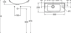 Lavabo|Ideal Standard Ensemble EUROVIT Lave-mains 125 x 500 x 235 mm, blanc + Siphon Alca en Métal Chromé (R421901-SET)