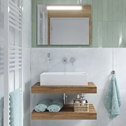 Lave-Mains|Ideal Standard Pack avec vasque 60 x 42 cm + plan vasque 100x8x50 cm brun clair + fixation pour plan vasque (EggerStrada-1)
