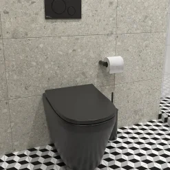 Wc Suspendu|Vitra Integra WC sans bride + Abattant avec frein de chute en Duroplast, Noir mat (7041-083-6285)