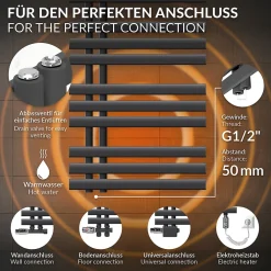 Luxebath Iron EM Design Radiateur Sèche-Serviettes - 500 x 1600 mm - Anthracite - Chauffage Moderne -Radiateur