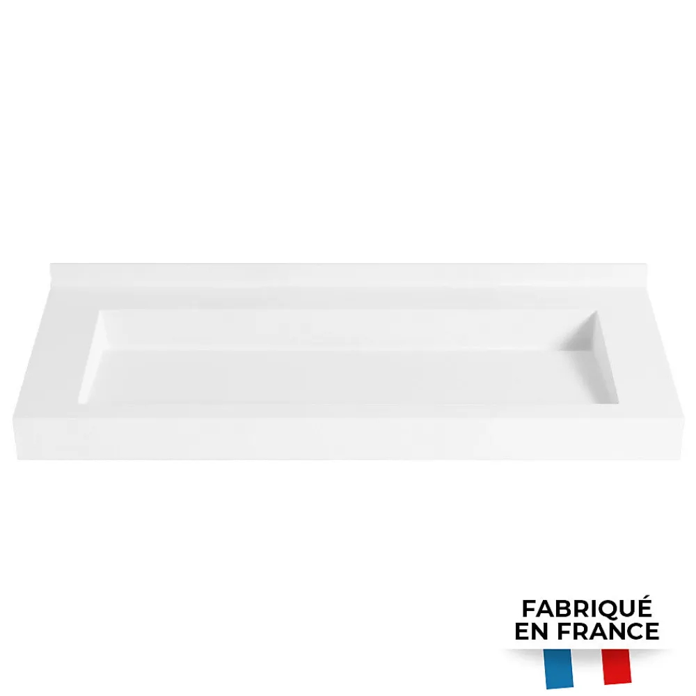 Plan Simple Vasque|Livea iStone Plan vasque autoportant fabriqué en France, 1200x520x100mm, en Solid Surface, blanc mat