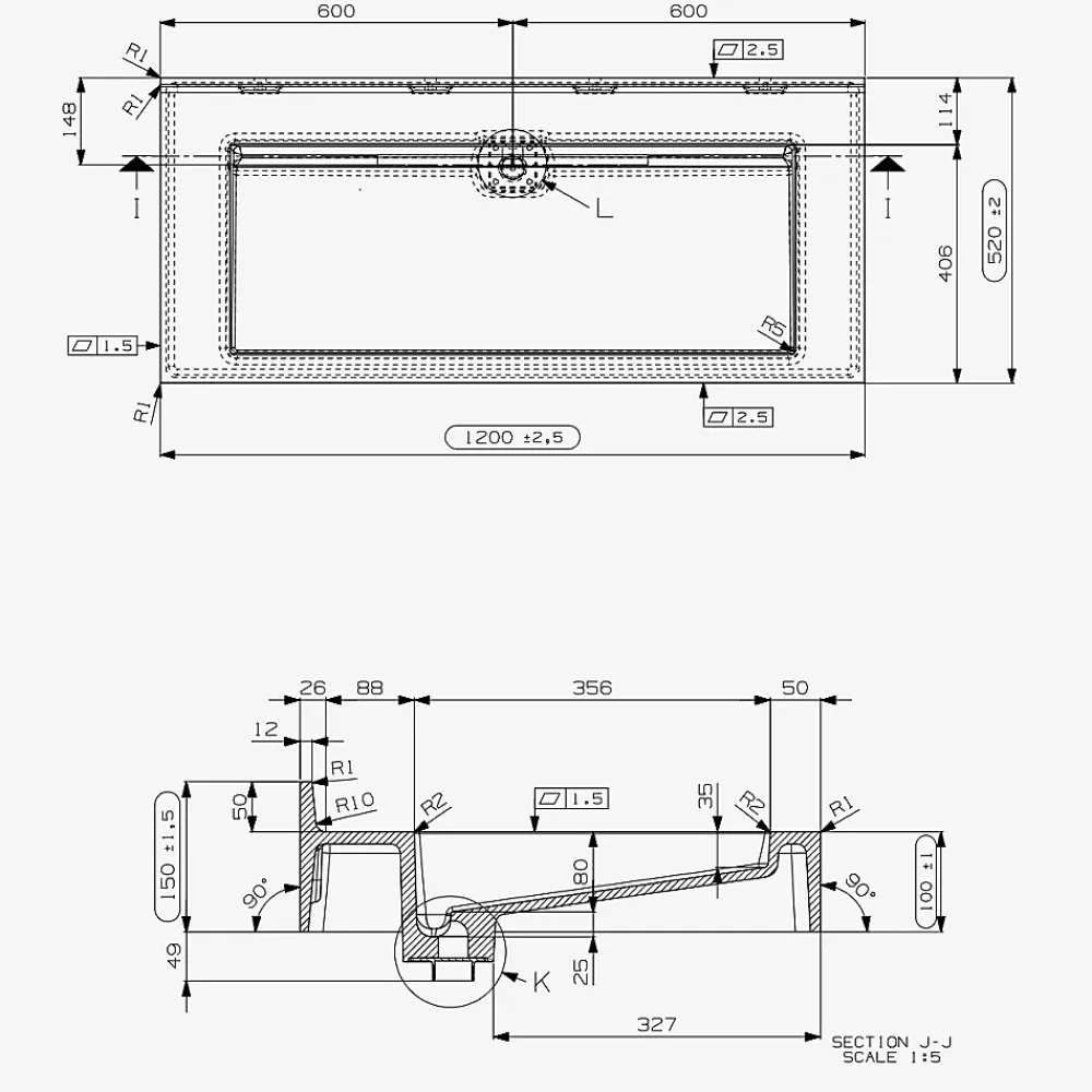 Plan Simple Vasque|Livea iStone Plan vasque autoportant fabriqué en France, 1200x520x100mm, en Solid Surface, blanc mat