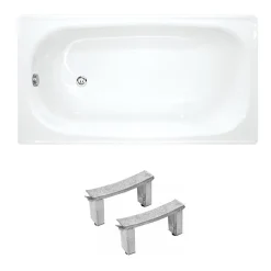 Jika (Groupe Roca) Riga 130x70 cm baignoire gain de place 150 L en acier émaillé avec pieds, gauche et droite, blanc (3403-SET)
