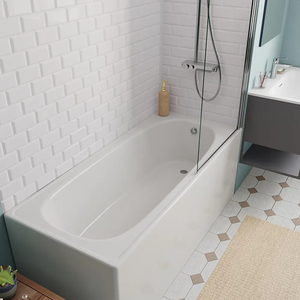 Baignoire Droite|Jika (Groupe Roca) 160x70 cm Ensemble baignoire Riga universelle + Pare baignoire pivotant chrome + pieds (3406-SETP)