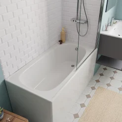 Baignoire Droite|Jika (Groupe Roca) 120x70 cm Ensemble baignoire Riga universelle + Pare baignoire pivotant chrome + pieds (3402-SETP)