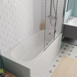 Jika (Groupe Roca) 160x70 cm Ensemble baignoire Riga universelle + Pare baignoire pliable, 2 volets chrome + pieds (3406-SETP)