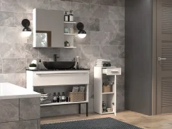 Colonne De Salle De Bains|Meuble De Salle De Bains Faible Profondeur|Autres JOKKE - Meuble salle de bain 1 porte + 1 tiroir - 30x30x85cm - Colonne basse rangement SDB