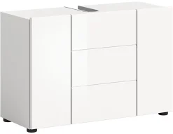 Chb Collection Kai - Armoire sous lavabo (L/H/P : 82x56x34 cm) en mélaminé blanc et blanc brillant profond