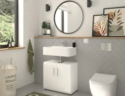 Chb Collection Kai - Armoire sous lavabo (L/H/P : 60x54x32 cm) en mélaminé blanc