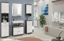 Chb Collection Kai - Meuble sous-lavabo (L/H/P : 60x56x34 cm) en reproduction argent fumé et blanc brillant thermoformé