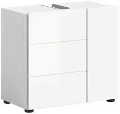 Meuble Sous Lavabo|Chb Collection Kai - Meuble sous-lavabo (L/H/P : 60x56x34 cm) en mélamine blanche et blanc brillant profond