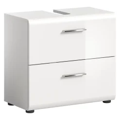 Meuble Sous Lavabo|Chb Collection Kai - Meuble sous-lavabo (L/H/P : 60x54x32 cm) en imitation blanc et blanc brillant embouti