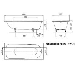 Baignoire Droite|Kaldewei Saniform Plus baignoire rectangulaire avec pieds 180x80 cm acier émaillé, Blanc alpin (112800010001-SET)