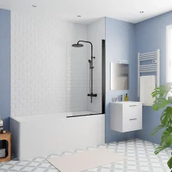 Kaldewei 170x70 cm Ensemble baignoire Eurowa universelle + Pare baignoire pivotant noir + pieds (KW312-SETP5)