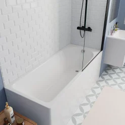 Kaldewei 170x70 cm Ensemble baignoire Eurowa universelle + Pare baignoire pivotant noir + pieds (KW312-SETP5)