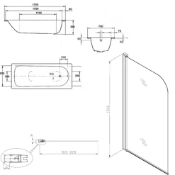 Kaldewei 170x70 cm Ensemble baignoire Eurowa universelle + Pare baignoire pivotant noir + pieds (KW312-SETP5)