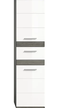 Meuble De Salle De Bains Faible Profondeur|Chb Collection Kaleb - Colonne basse en mélaminé blanc et argenté (L/H/P : 35x137x31 cm)