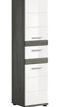 Meuble De Salle De Bains Faible Profondeur|Chb Collection Kaleb - Colonne basse en mélaminé blanc et argenté (L/H/P : 35x137x31 cm)