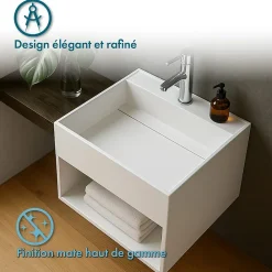 Lavabo|Ambra KARAE - Lave-mains carré suspendu - Design Elégant et Raffiné - Solide et Robuste - Entretien Facile - Blanc - 33 x 33 x 25 cm