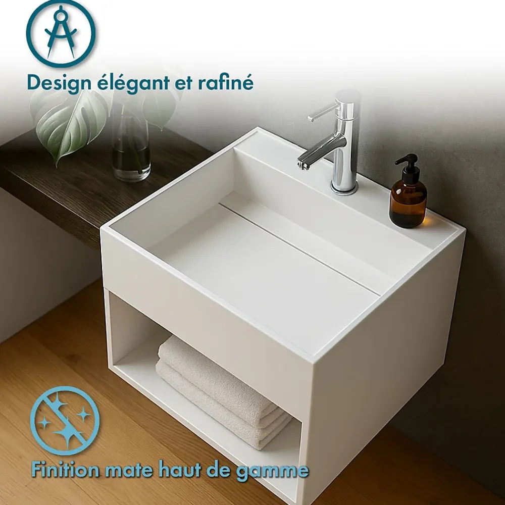 Lavabo|Ambra KARAE - Lave-mains carré suspendu - Design Elégant et Raffiné - Solide et Robuste - Entretien Facile - Blanc - 33 x 33 x 25 cm
