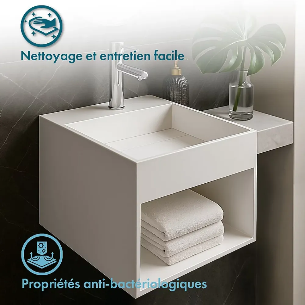 Lavabo|Ambra KARAE - Lave-mains carré suspendu - Design Elégant et Raffiné - Solide et Robuste - Entretien Facile - Blanc - 33 x 33 x 25 cm