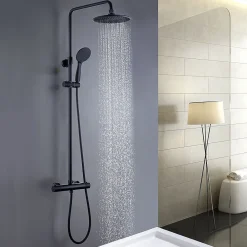 Colonne De Douche Thermostatique|Kibath Colonne de douche thermostatique ronde 83-120 cm finition NOIR mat en laiton