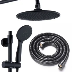 Colonne De Douche Thermostatique|Kibath Colonne de douche thermostatique ronde 83-120 cm finition NOIR mat en laiton
