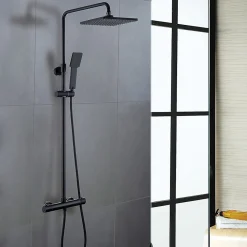 Kibath Colonne de douche thermostatique carrée 83-120 cm finition NOIR mat en laiton