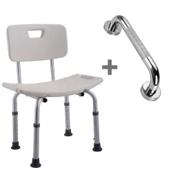 Siège De Douche|Kibath Pack chaise de douche et poignée de sécurité, finition chrome brillant, ABS