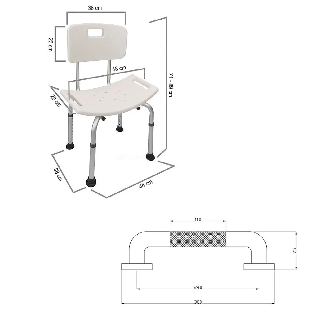 Siège De Douche|Kibath Pack chaise de douche et poignée de sécurité, finition chrome brillant, ABS