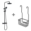Kibath Pack colonne et porte-gel thermostatique rond, finition noir mat, en laiton