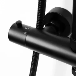Kibath Pack colonne et porte-gel thermostatique rond, finition noir mat, en laiton