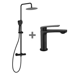 Kibath Pack colonne et robinet mitigeur DAK, finition NOIR mat, en laiton