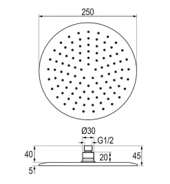 Kibath Pommeau de douche rond de 25 cm avec finition chromée brillante en laiton