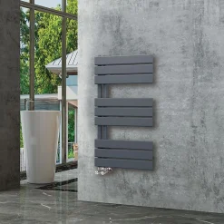 Kibath Radiateur sèche-serviettes circuit de chauffage 90 cm x 50 cm VALLES finition graphite anthracite mat en acier