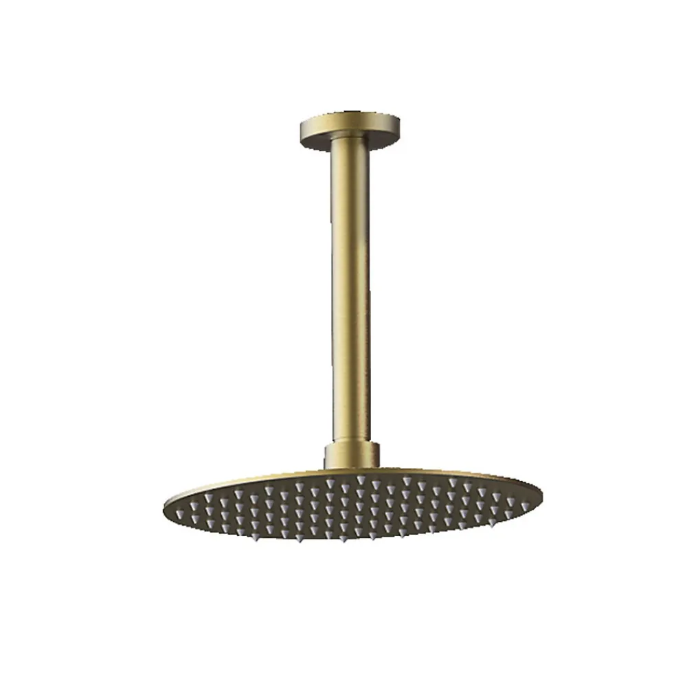 Kibath Robinet de douche encastré, monocommande ronde au plafond, finition or brossé, or mat, en laiton