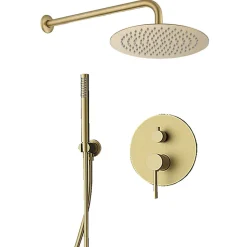 Robinet De Douche|Kibath Robinet de douche encastré, équipement de douche mural monocommande rond, finition or mat brossé, en laiton