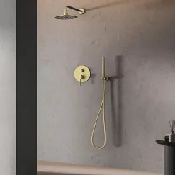 Robinet De Douche|Kibath Robinet de douche encastré, équipement de douche mural monocommande rond, finition or mat brossé, en laiton