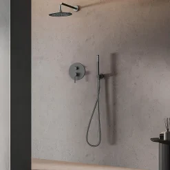 Robinet De Douche|Kibath Robinet de douche encastré, douchette murale ronde monocommande, finition GUN METAL mat, en laiton