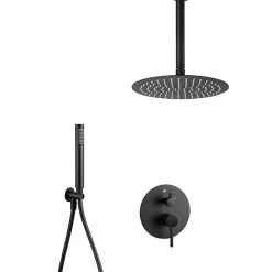 Kibath Robinet de douche monocommande rond VAL pour montage au plafond avec finition noir mat en laiton