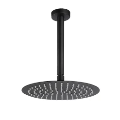 Kibath Robinet de douche monocommande rond VAL pour montage au plafond avec finition noir mat en laiton