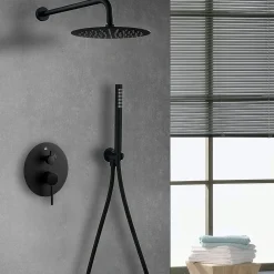 Robinet De Douche|Kibath Robinet de douche mural rond VAL à levier unique avec finition noir mat en laiton