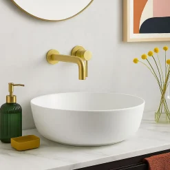 Kibath Robinet de lavabo monocommande encastré avec finition or brossé en laiton