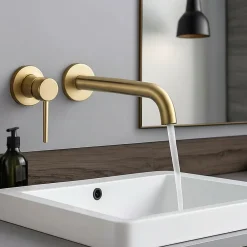 Kibath Robinet de lavabo monocommande encastré avec finition or brossé en laiton