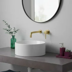 Kibath Robinet de lavabo monocommande encastré avec finition or brossé en laiton