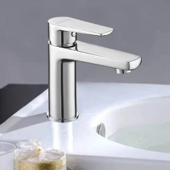 Kibath Robinet de lavabo monocommande ASTRO, ouverture à froid, finition chrome poli, en laiton
