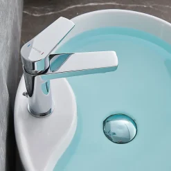 Kibath Robinet de lavabo monocommande ASTRO, ouverture à froid, finition chrome poli, en laiton