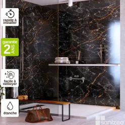 Panneau Mural De Salle De Bains|Kobert-in Kit de 2 Panneaux d'Habillage Décoratif Mural Douche, L120xl120x0.4 cm, finition marbre gris, Promise KOBERTIN