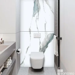 Panneau Mural De Salle De Bains|Kobert-in Kit de 2 Panneaux d'Habillage Décoratif Mural Douche, L120xl120x0.4 cm, finition bleu, Calacatta BLUE KOBERTIN